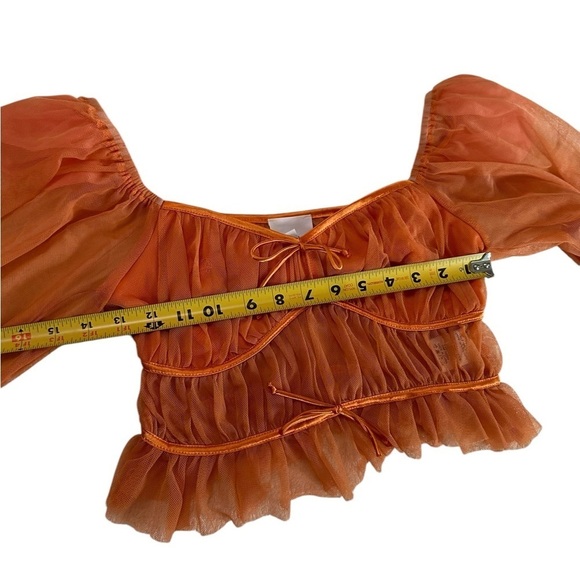 Sky to Moon Orange Puff Sleeves Tulle Crop Top Size M - Picture 7 of 17